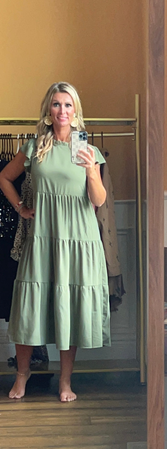 Solid Ruffle Hem Smock Dress