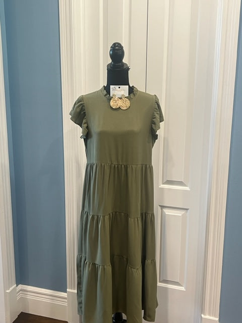 Solid Ruffle Hem Smock Dress