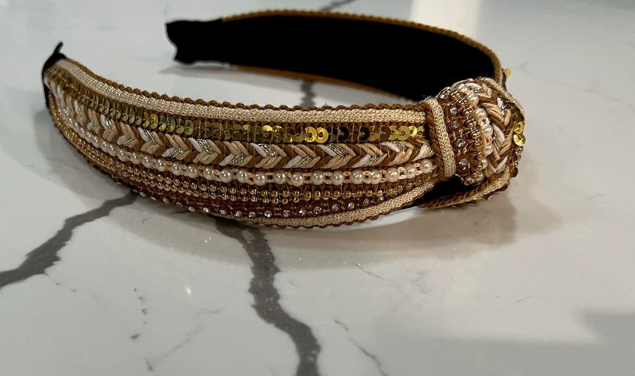 Gold Beaded Knot Headband
