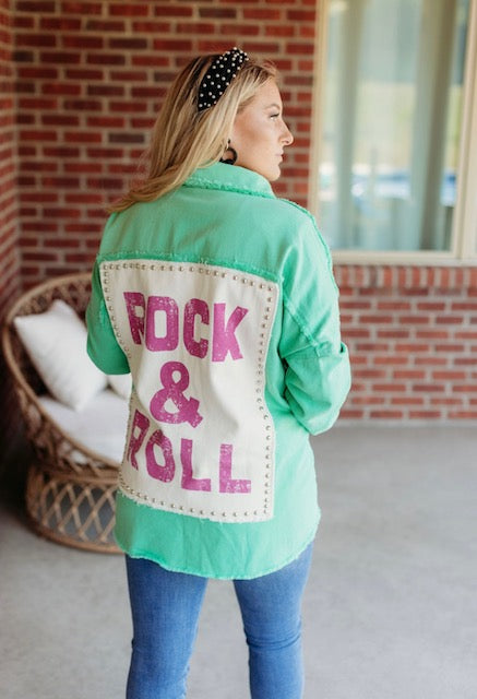 "Rock & Roll" Studded Patch Twill Jacket